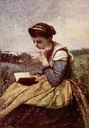 Jean-Baptiste-Camille Corot Lesende Frau oil painting on canvas